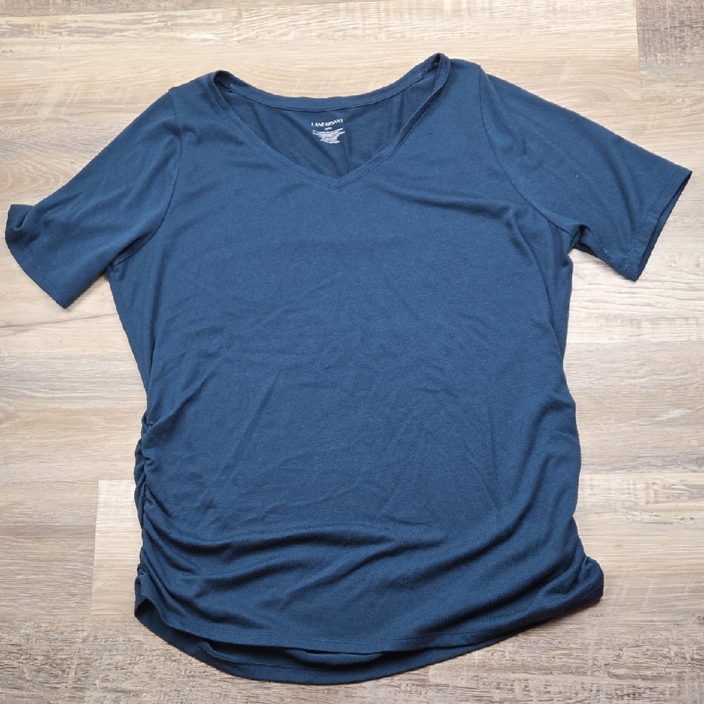 Lane Bryant 14/16 Blue V-neck Rouched Side Kit Top Tee